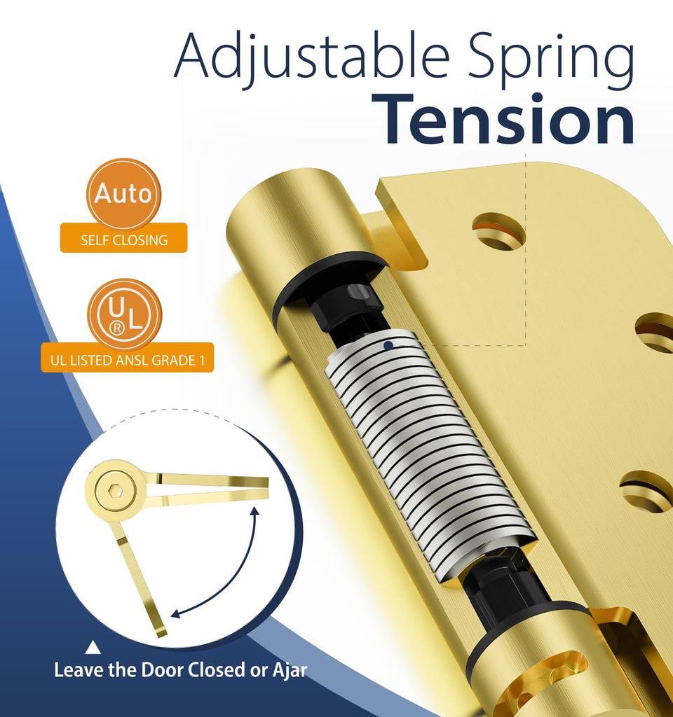 4 Inch Self Closing Door Hinges, 4-Pack Spring Loaded Door Hinges