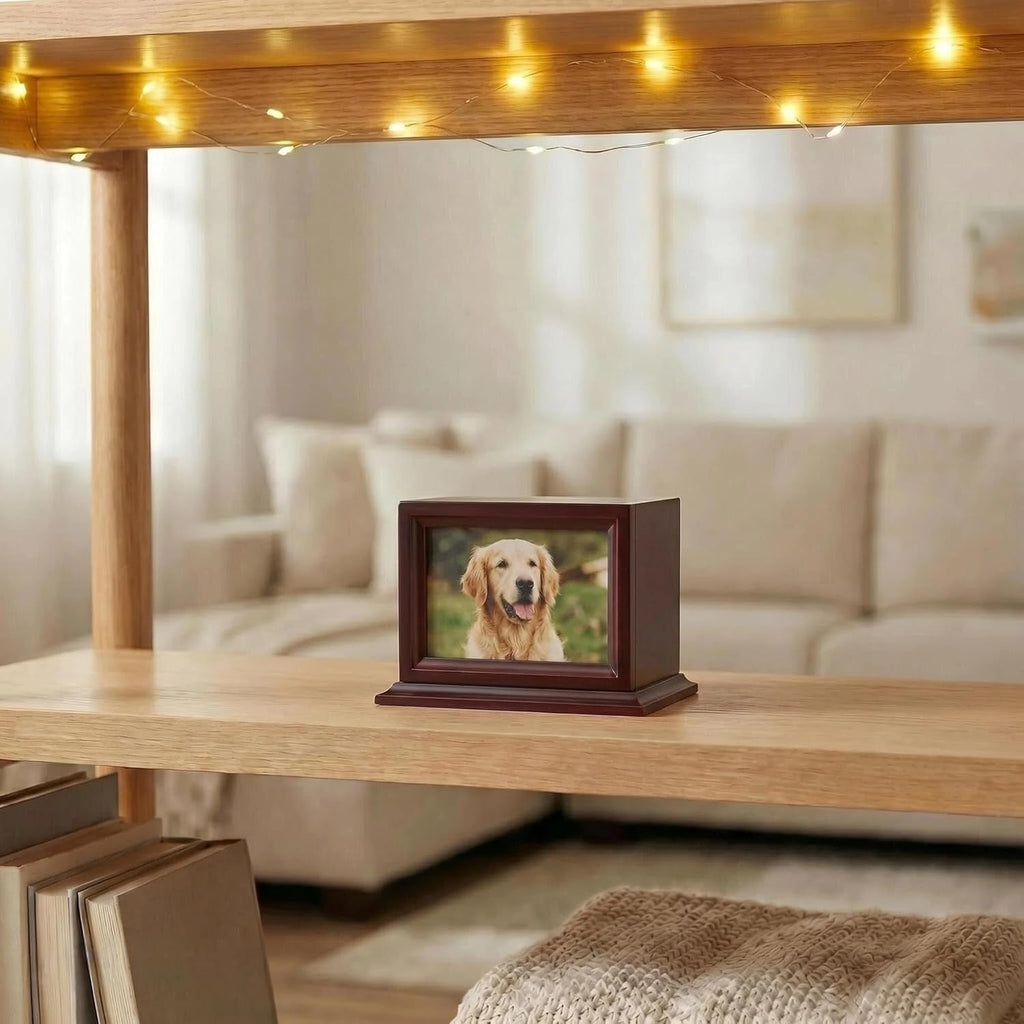 Wooden Pet Memorial Keepsake Urns for Small/Medium Dogs & Cats (Small), Photo Box Pet Cremation Urn, Cremation Urns