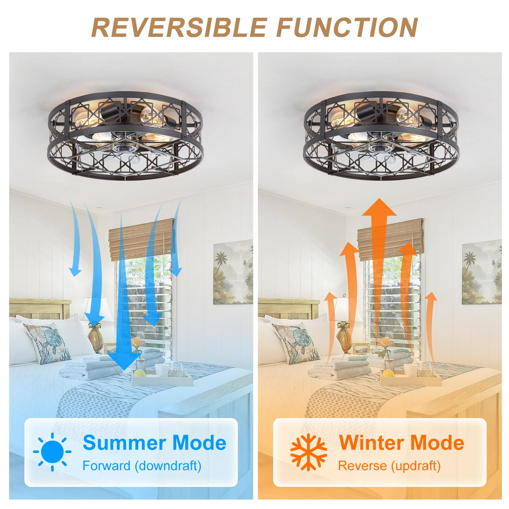 Caged Ceiling Fan with Light, 20" Ceiling Fan with Lights and Remote Flush Mount, Bladeless Caged Ceiling Fans with