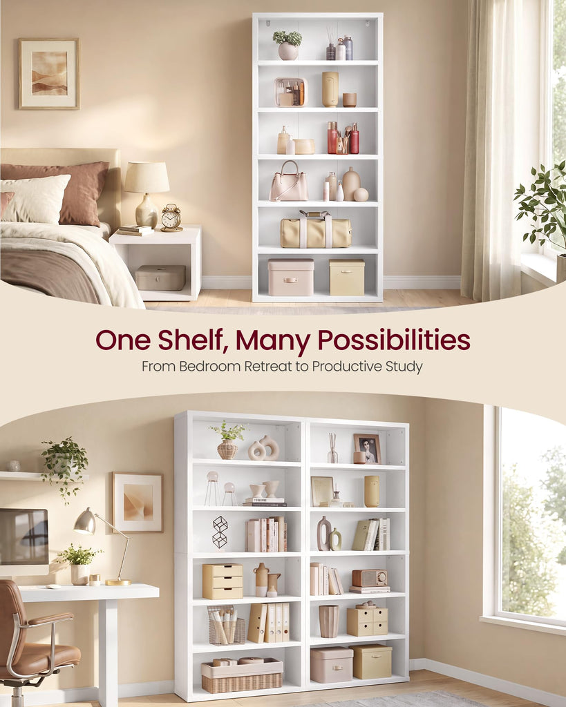 6-Tier Bookshelf, Minimalist Bookcase with Adjustable Shelves