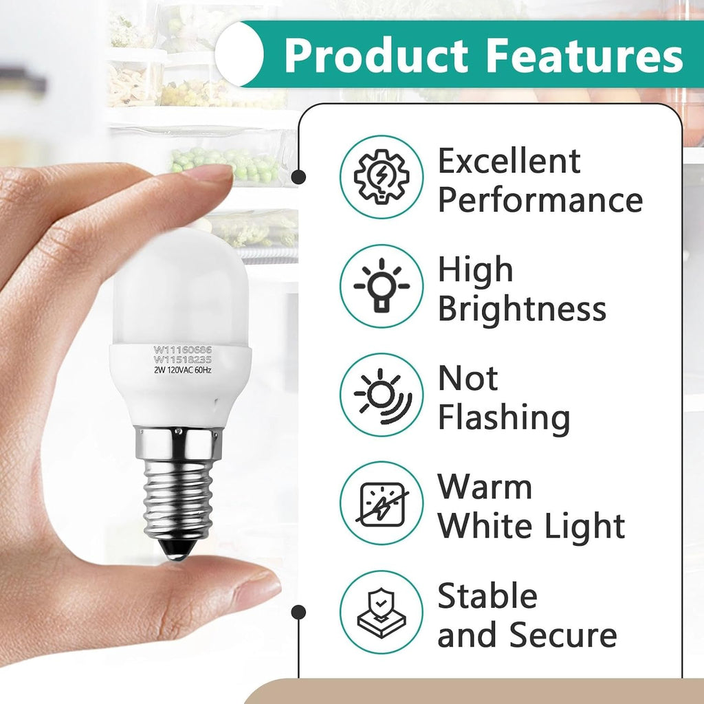 2 Pcs W11518235 Refrigerator Bulb Compatible with Kenmore Whirlpool Freezer