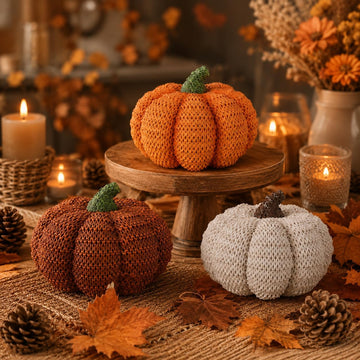 Fall Pumpkin Decor, Resin Pumpkins Figurines for Fall Decor, Rustic Knit Textured Pumpkins Fall Decorations - Set of 3