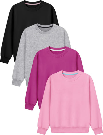4 Pack Girls Fleece Cotton Sweatshirts Long Sleeve Casual Clothing