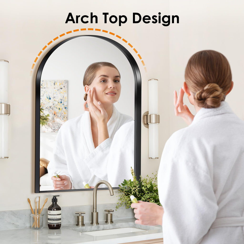 36x24 Inch Arched Bathroom Medicine Cabinet with Mirror Black
