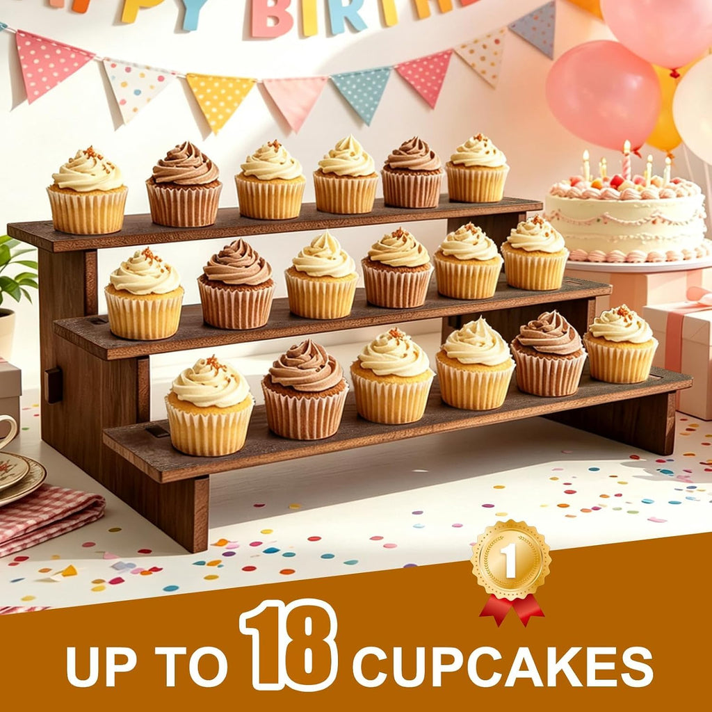 3 Tier Cupcake Stand Wood - 30s Quick Assembly, Easy Carry&Store