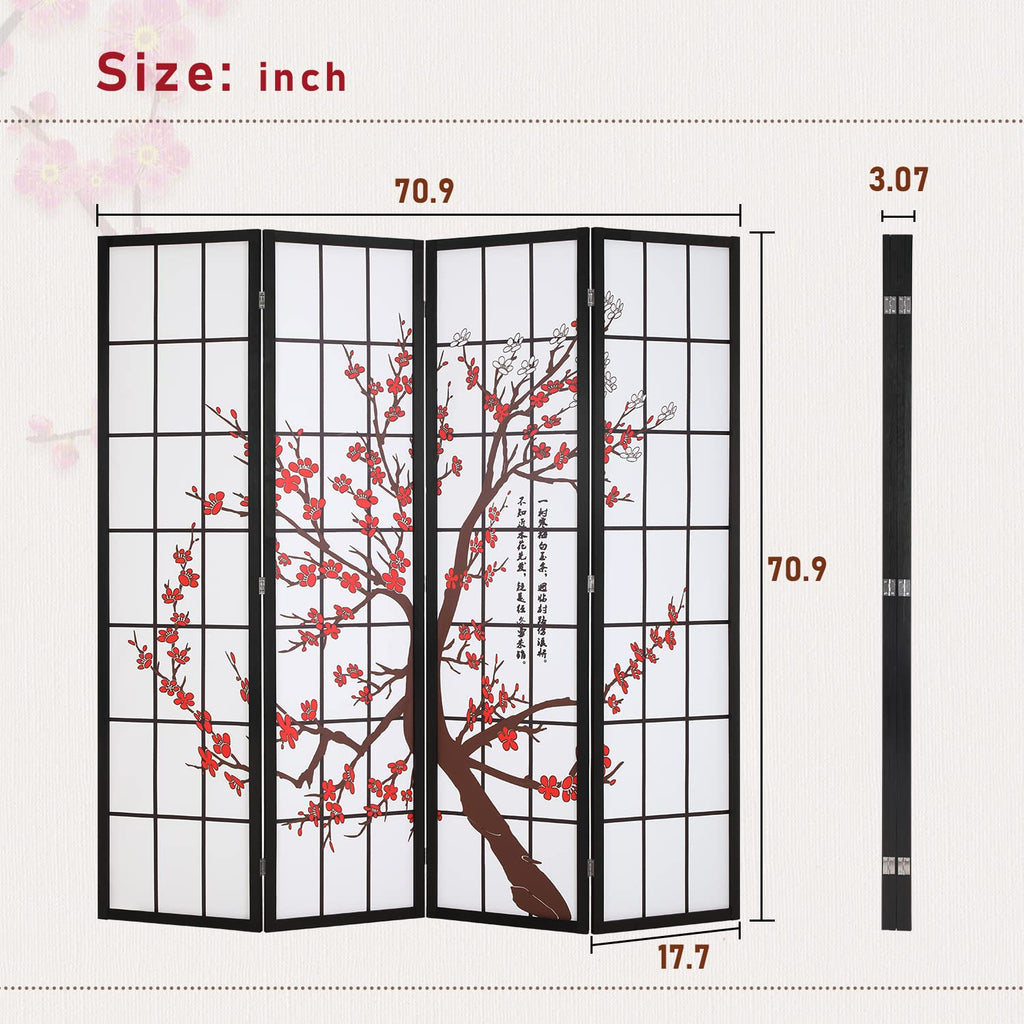 Room Divider 6Ft Folding Privacy Divider 4 Panel Oriental Shoji Screen Wall Divider Wood Divider Portable