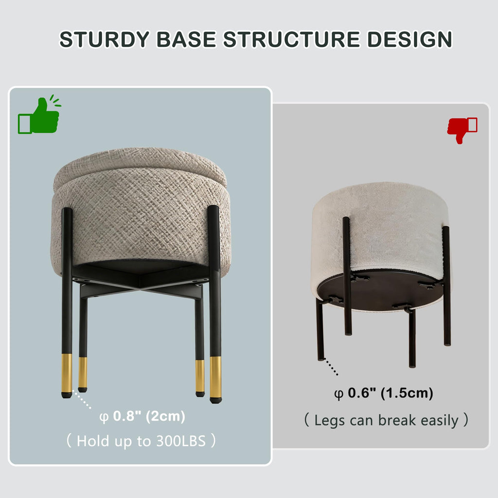 Round Ottoman with Storage, Velvet Makeup Vanity Stool, Small Ottoman Foot Stool with Coffee Table and Metal Legs
