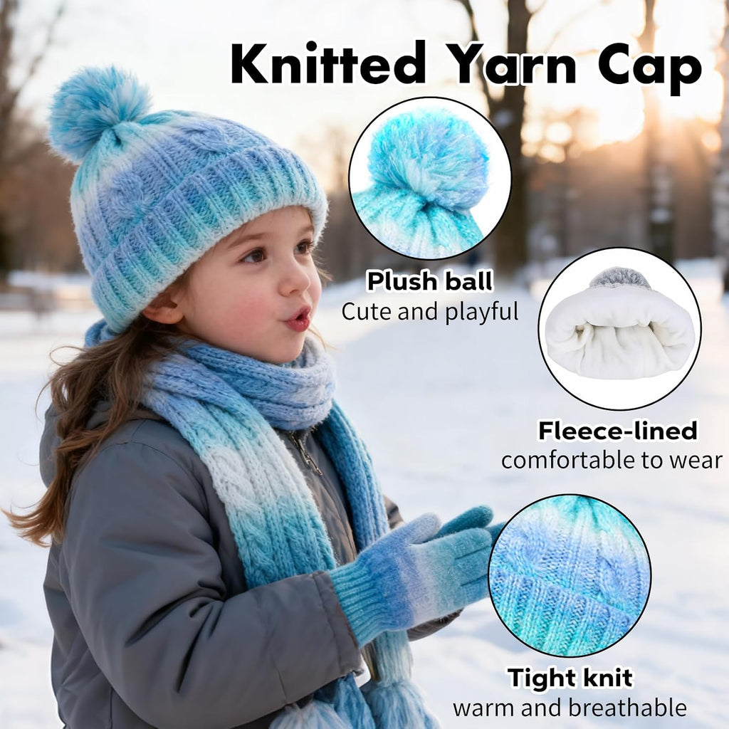 Kids Winter Beanie Hat Gloves Scarf Set, Girls Toddler Children Beanie Hats Gloves Knit Set Neck Warmer for Girls