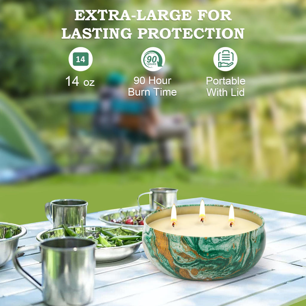 Citronella Candles Outdoor - 3 Pack x 14oz, Large 3-Wick Soy Wax Tin Candles Patio up to 270 Hours Burning, Lemograss