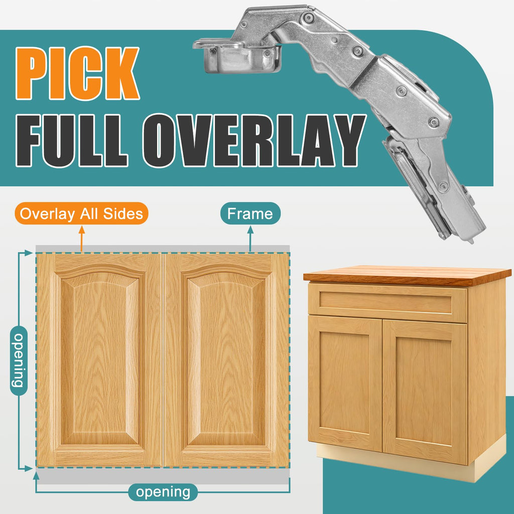 4 Pack 165 Degree Soft Close Cabinet Hinges, Full Overlay Kitchen Cabinet Hinges, Concealed European Hinges for Lazy