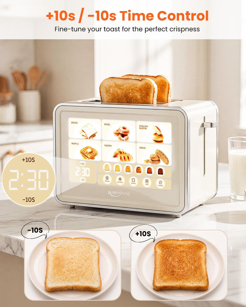 2 Slice Toaster, Smart Touch Screen Cream Toaster with Wide Slot