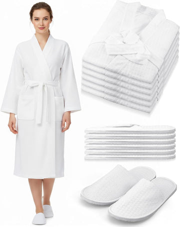 Waffle Bathrobe and Slippers Bulk Set Spa Robes Hotel Bath Lightweight Thin Commercial Soft Shower Party