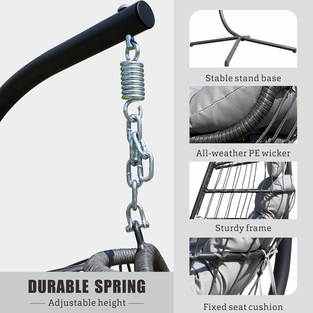 Egg Swing Chair with Stand, Outdoor Hanging Egg Chair with Cushion /Porch/Balcony/Indoor (Light Gray)