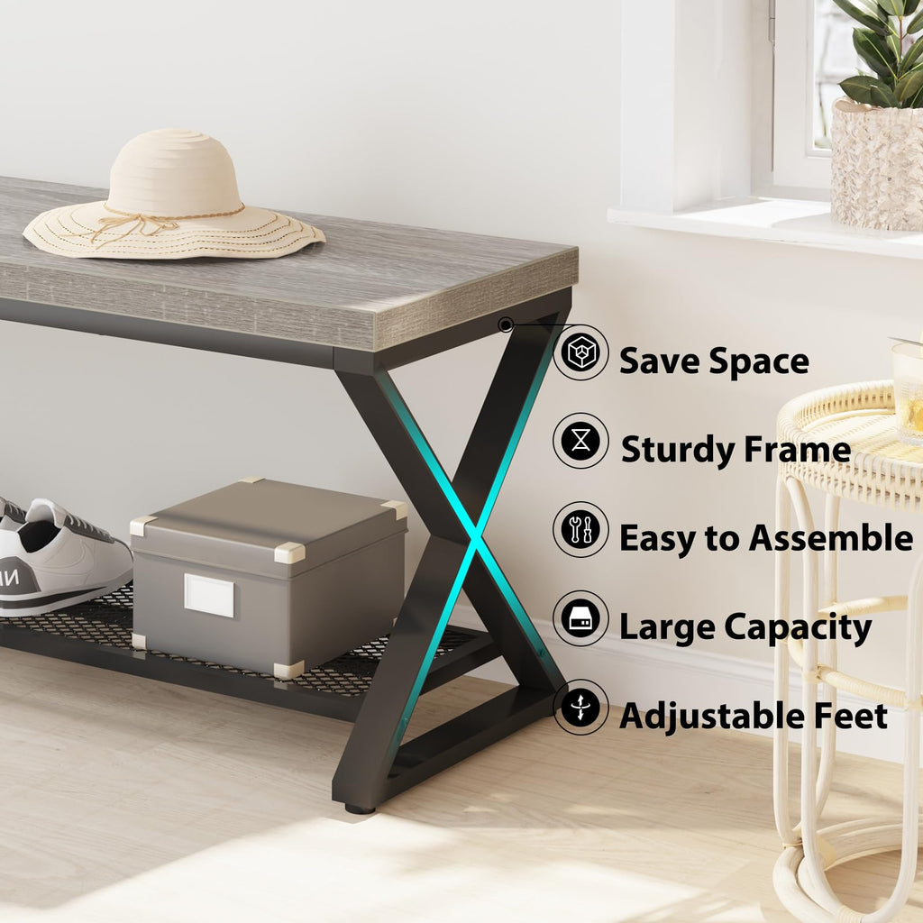 Grey Entryway Bench with Storage, 47" Indoor Shoe Bench with Seating, Modern Storage Benchs Foyer Entrance, Wood and