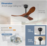 36 Inch Solid Wood Ceiling Fan with Remote,Ceiling Fan no Light,6 Speeds,Noiseless,Reversible DC Motor,Modern Ceiling Fans without Lights for Living Room Bedroom Farmhouse,Patios A101-B0DFTPFKSH