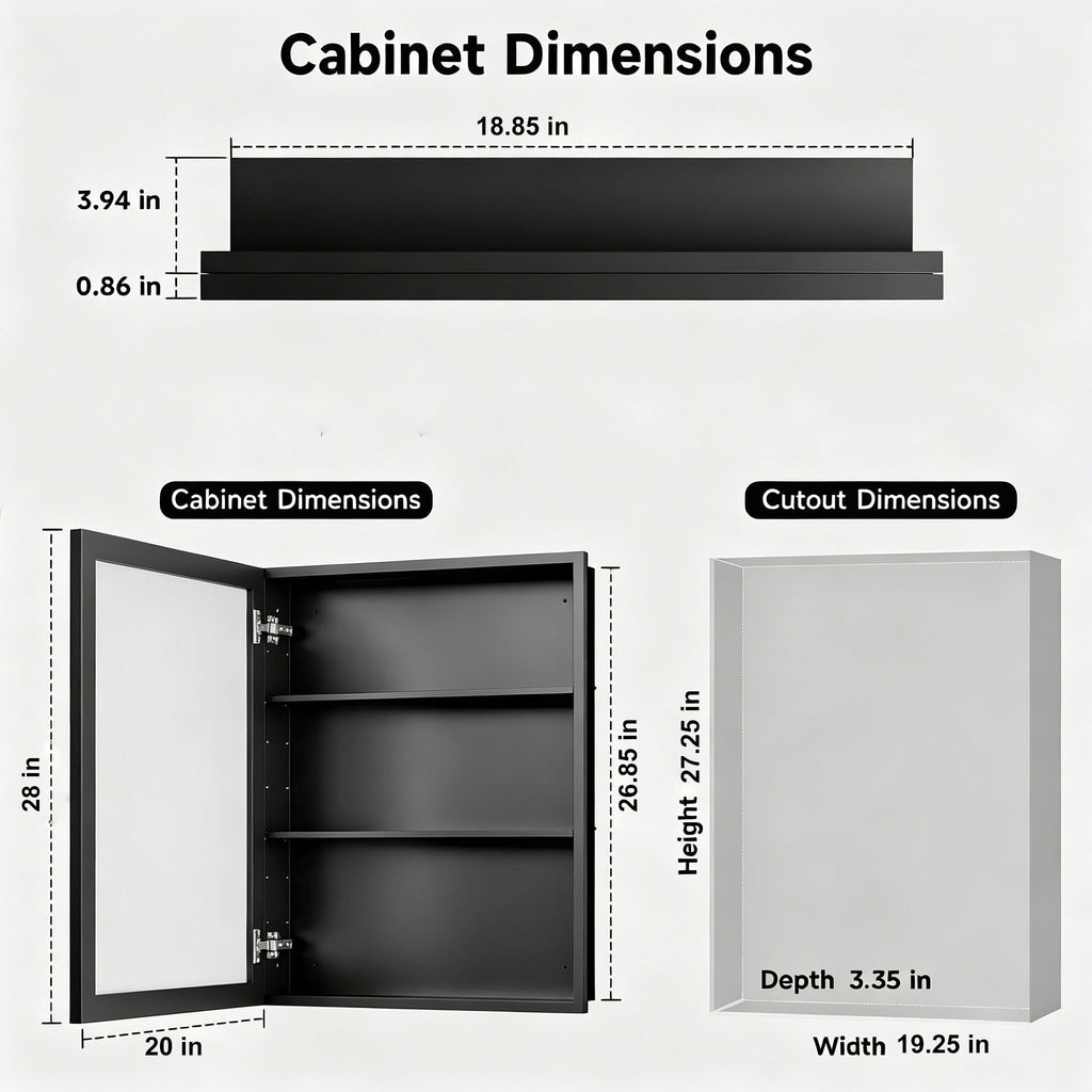 Medicine Cabinet with Mirror, Black Metal Mirror Cabinet with Adjustable Shelf, Iron Medicine Cabinet Bedroom