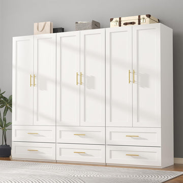 White Armoire Wardrobe Closet with 6 Drawers, 75" Tall x 94.5" Wide