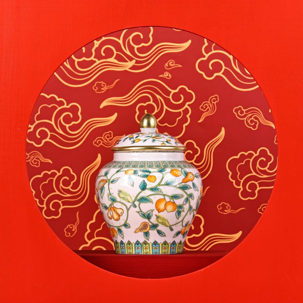 Handcrafted Enamel Ginger Jar-Vibrantly Colored Chinoiserie Vase,Blue and White Porcelain Ceramic Decorative Jar