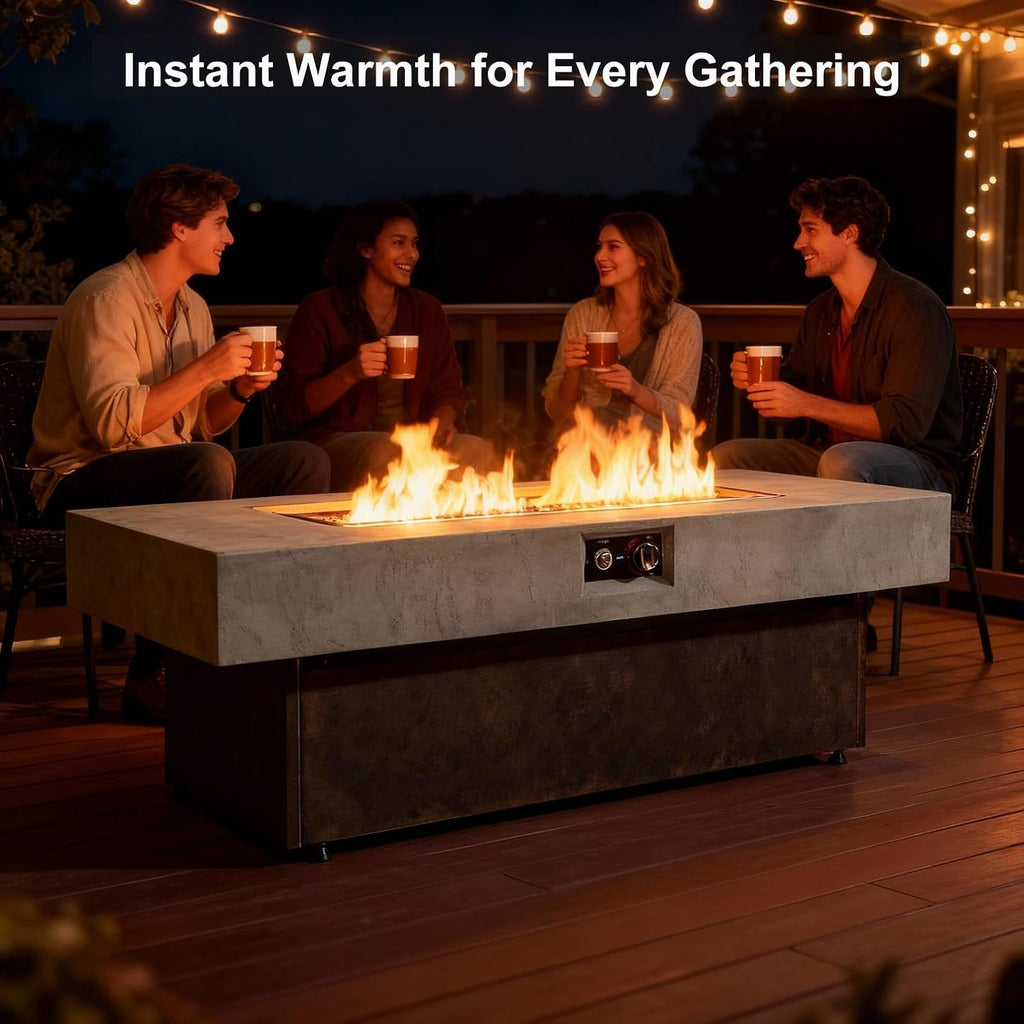 56 Inch Outdoor Propane Fire Pit Table, 50,000 BTU Rectangle Gas Fire Pit Deck Backyard, Includes Waterproof Cover