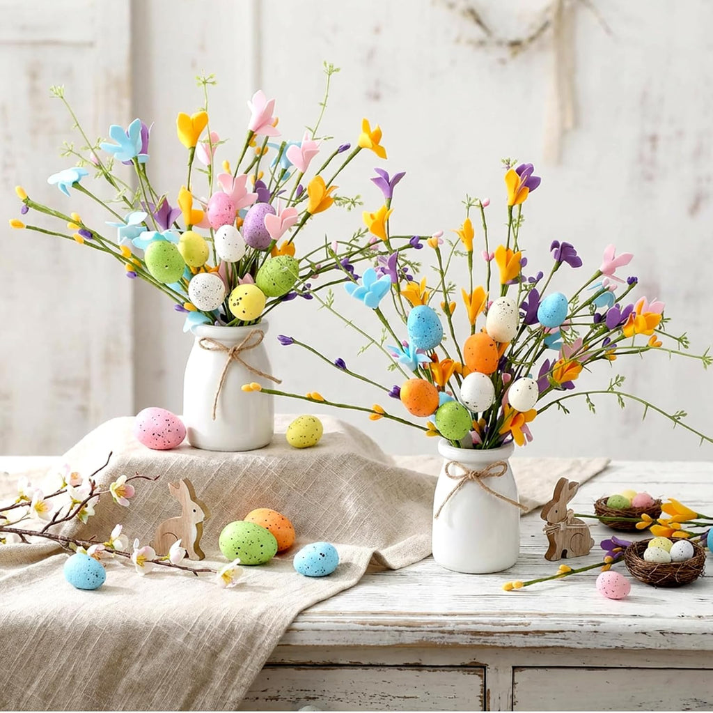Easter Picks and Vase Berry Picks Branches Spring Artificial Flower Arrangement with Colorful Eggs Berries - Set of 2