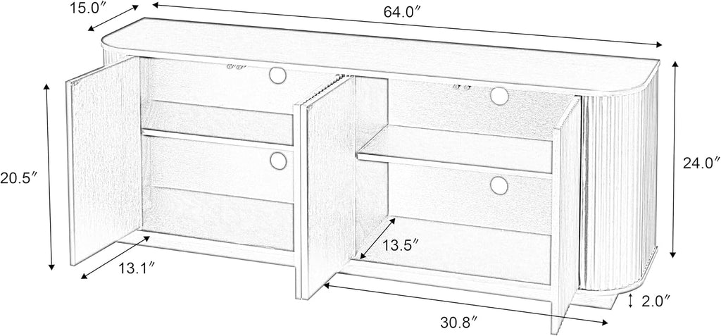 64" Sturdy Wooden Freestanding Storage Chest, Accent Cabinets with Wave Pattern, Utility Organizer with Simple Style