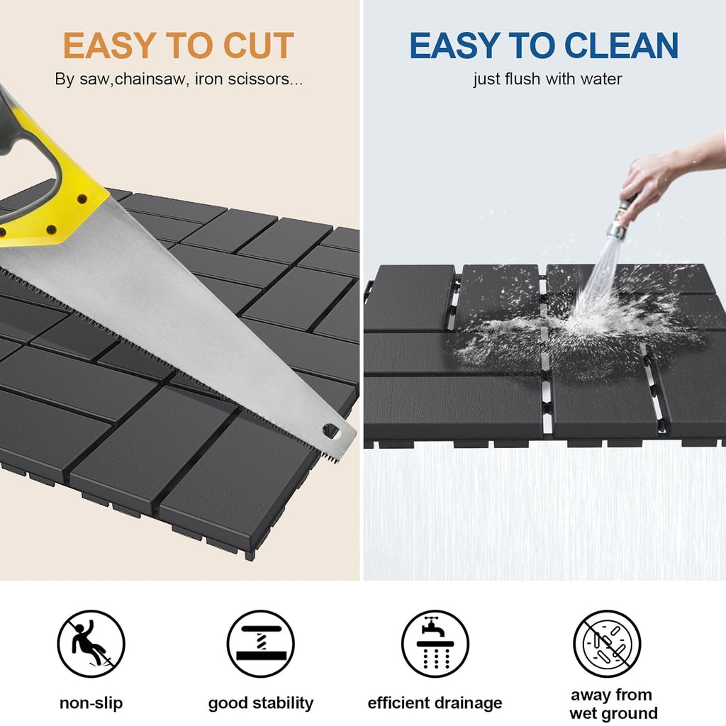 Plastic Interlocking Deck Tiles, 9 Pack Outdoor Patio Flooring, 12"x12" Interlocking Decking Tile Outdoor All Weather