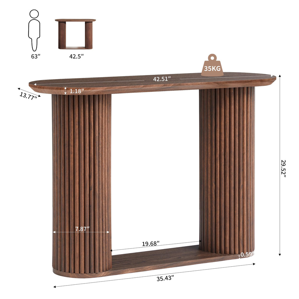 Fluted Console Table, Farmhouse Oval Curved Entryway Table with Storage and Fluted Wood Legs, Narrow Small Long Entry