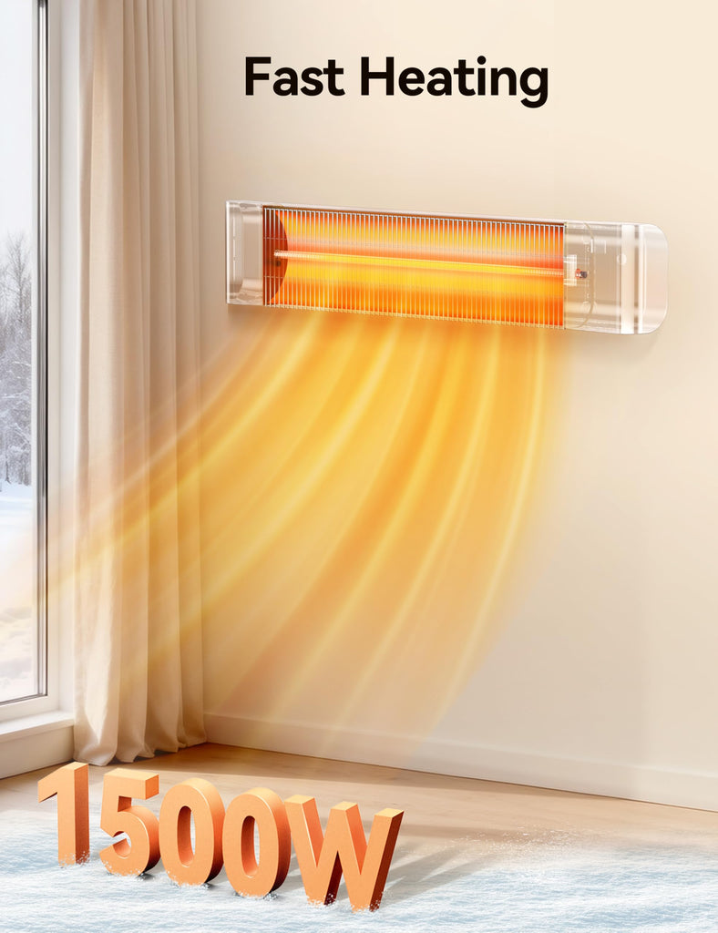 Outdoor Heaters, Electric Infrared Patio Heater with Remote and 12H Timer, IP65 Waterproof, 3 Heat Levels, Wall Mount