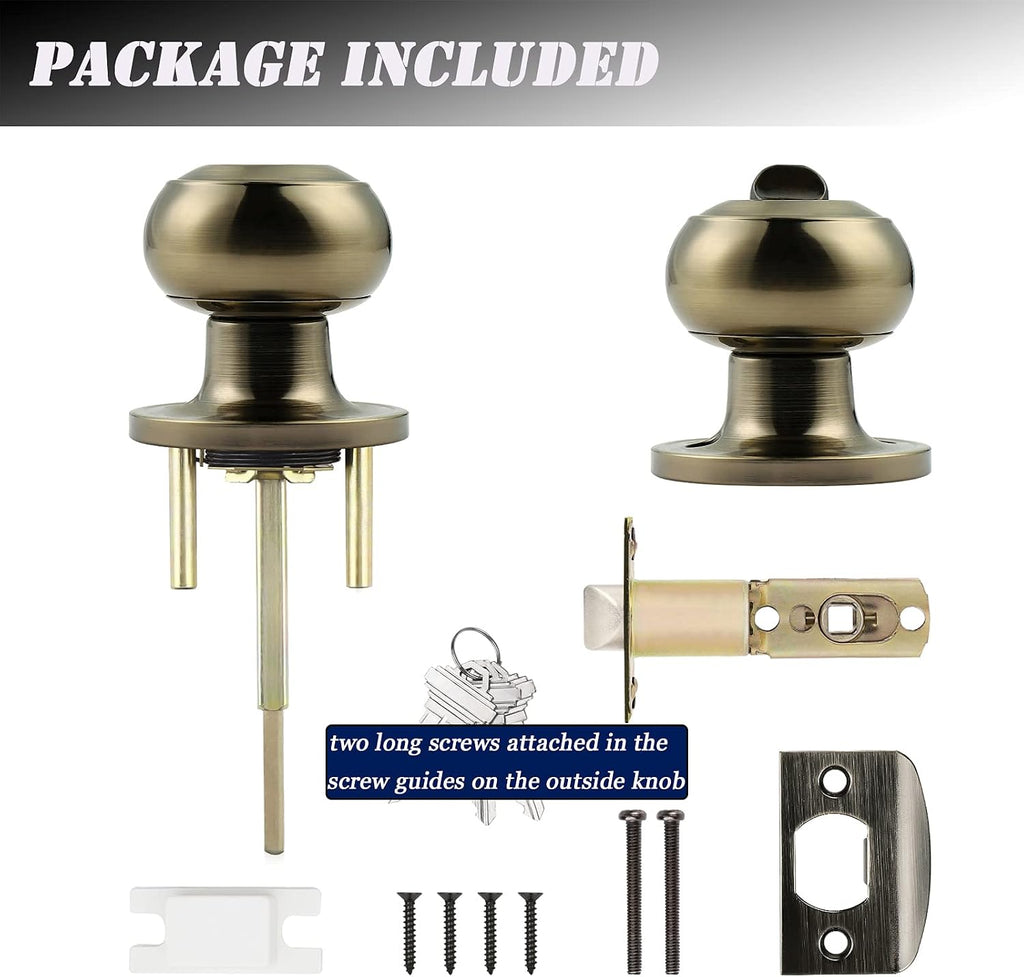 Entrance Door Knobs Door Lock Keyed Alike Lockset Antique Brass Same Key Round Ball Entry Door Knobs Pack of 2