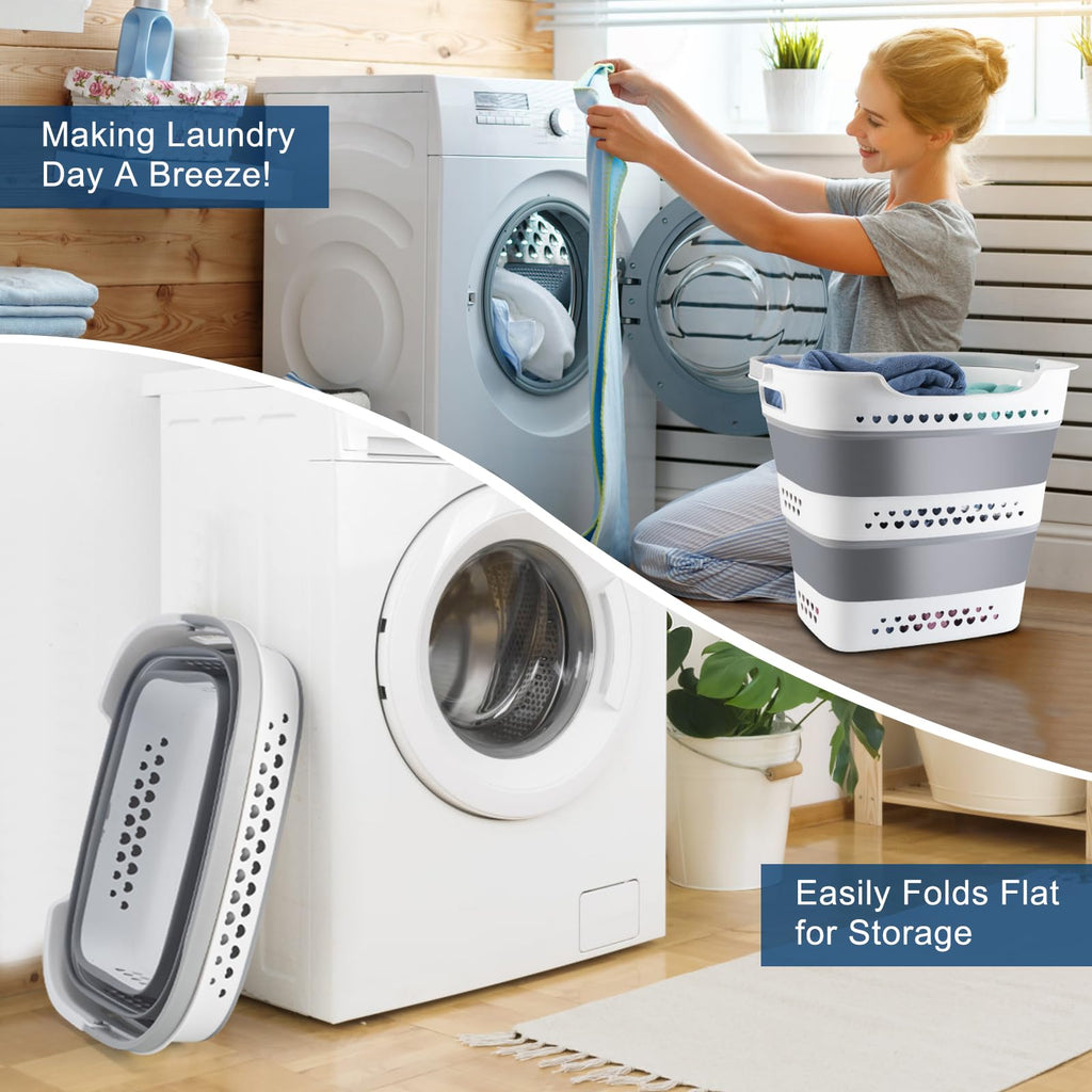 Collapsible Laundry Baskets 42L 2 Pack Pop Up Clothes Hamper for Laundry