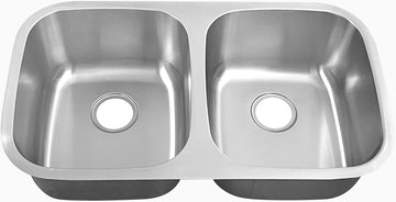 32 Inch Undermount Double Bowl 50/50 Kitchen Sink (Sink Only) | 304 Stainless Steel, 18 Gauge Thickness, Strainer