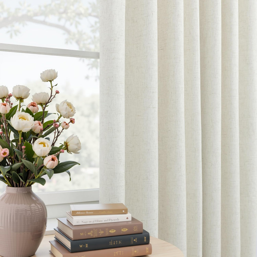Pinch Pleated Linen Blackout Curtains 96 Inch Long 2 Panel Set, Floor to Ceiling Thermal Insulated Heat Blocking