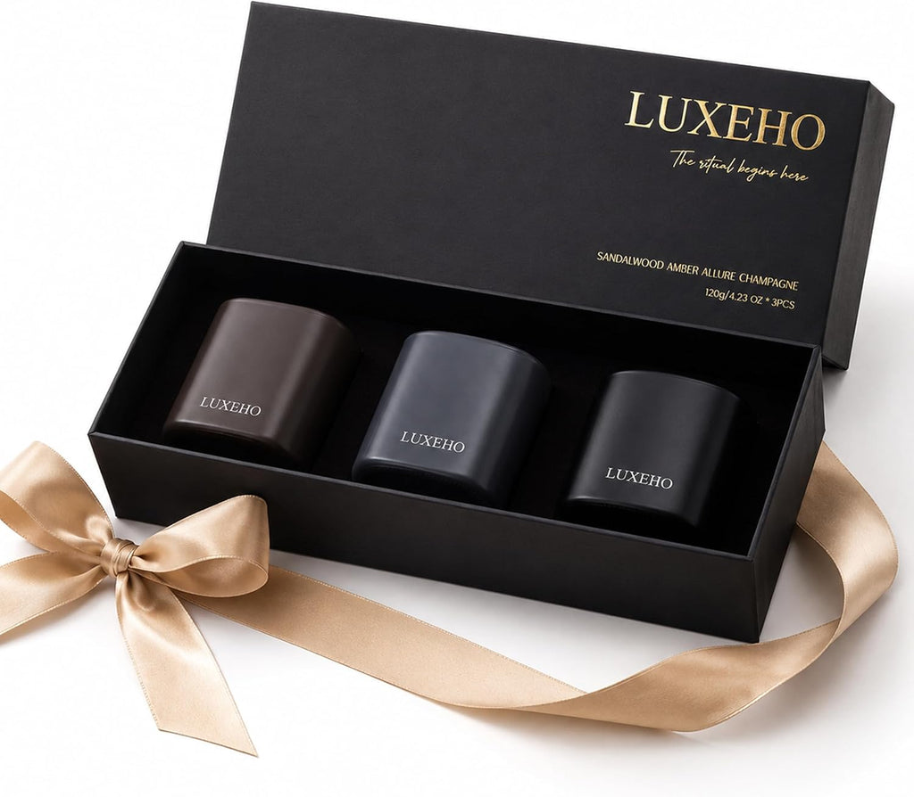 Luxury Scented Candle Set 3-Pack | Home Decor & Giftable Soy Candles | Champagne, Sandalwood & Amber | 75h Burn Time