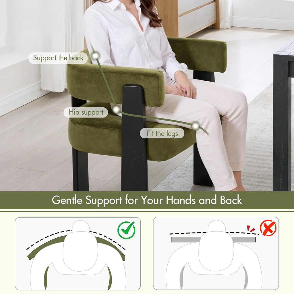 Modern Dining Chairs Set of 4, Upholstered Velvet Barrel Accent Chairs with Backrest & Arms, Wide and Thicker Padded