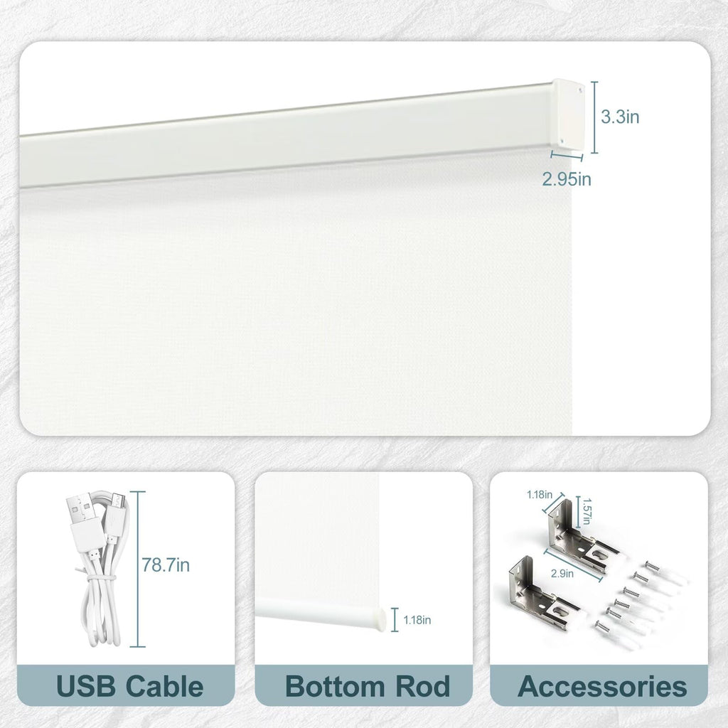 Motorized Roller Blinds with Remote Control for Windows, Blackout Smart Roller Shade, Battery Powered Electric Smart