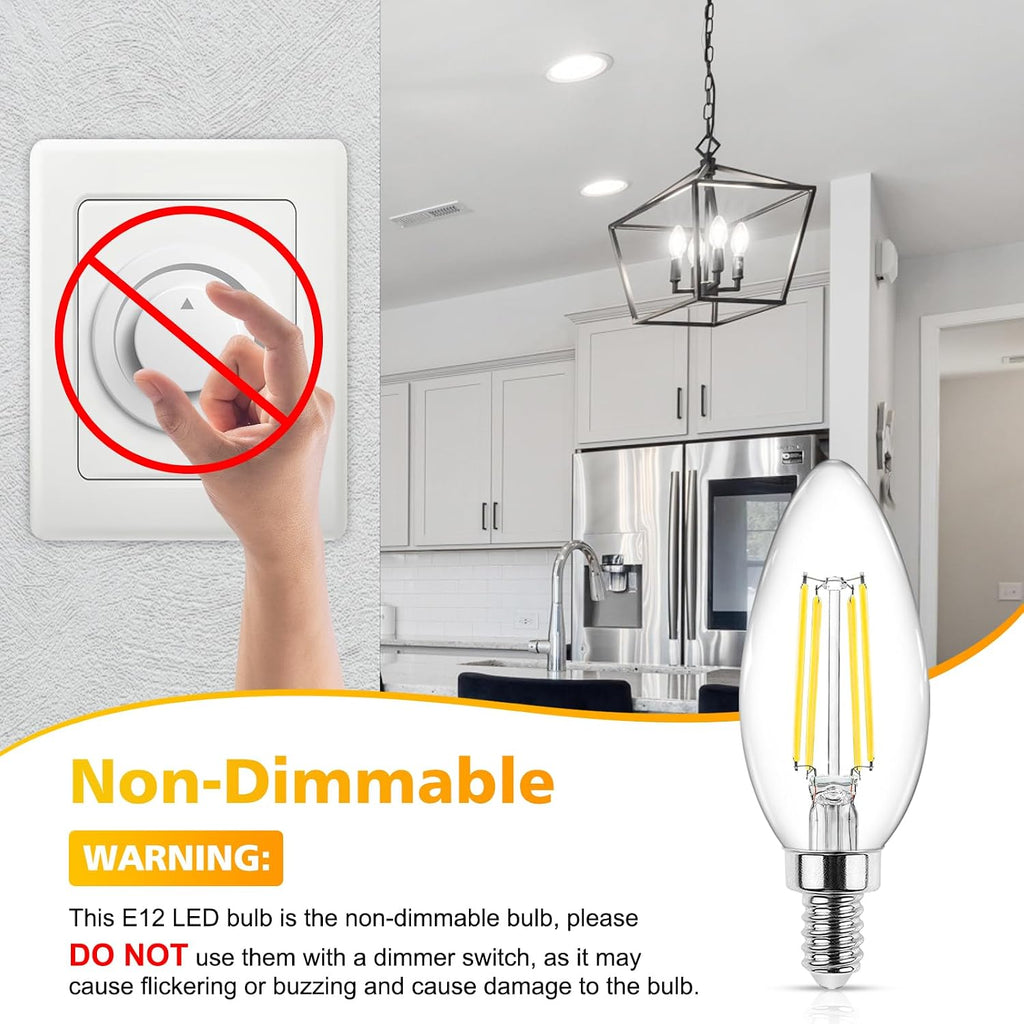 E12 Candelabra LED Light Bulbs 60 Watt Equivalent, Daylight White 5000K, Non-Dimmable, 550 Lumen, Clear LED Filament