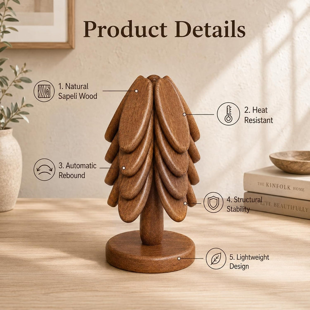 Wooden Trivets Set for Hot Dishes Kitchen Foldable Heat Resistant Trivet