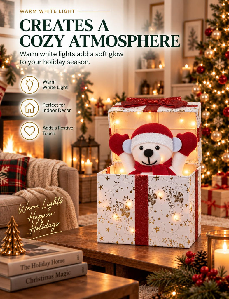 Christmas Decorations Outdoor, Lighted Decor White Bear Gift Boxes