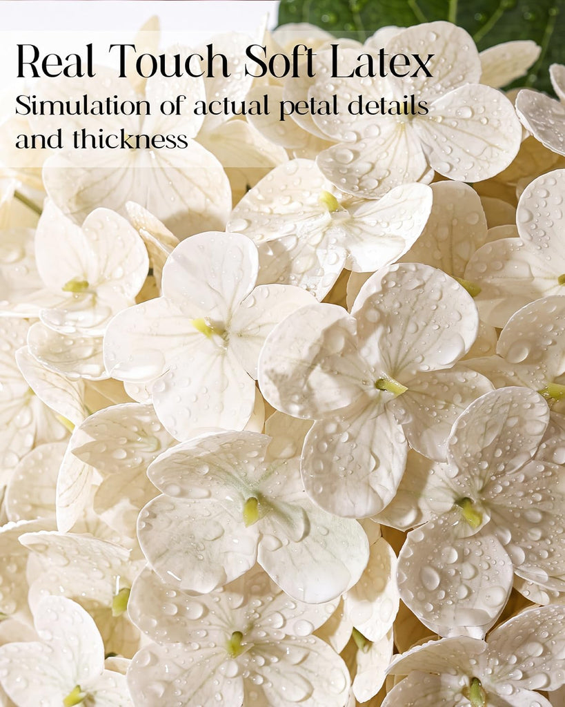 Hydrangea Artificial Flowers with Vase, Real Touch Latex, White - Set of 5