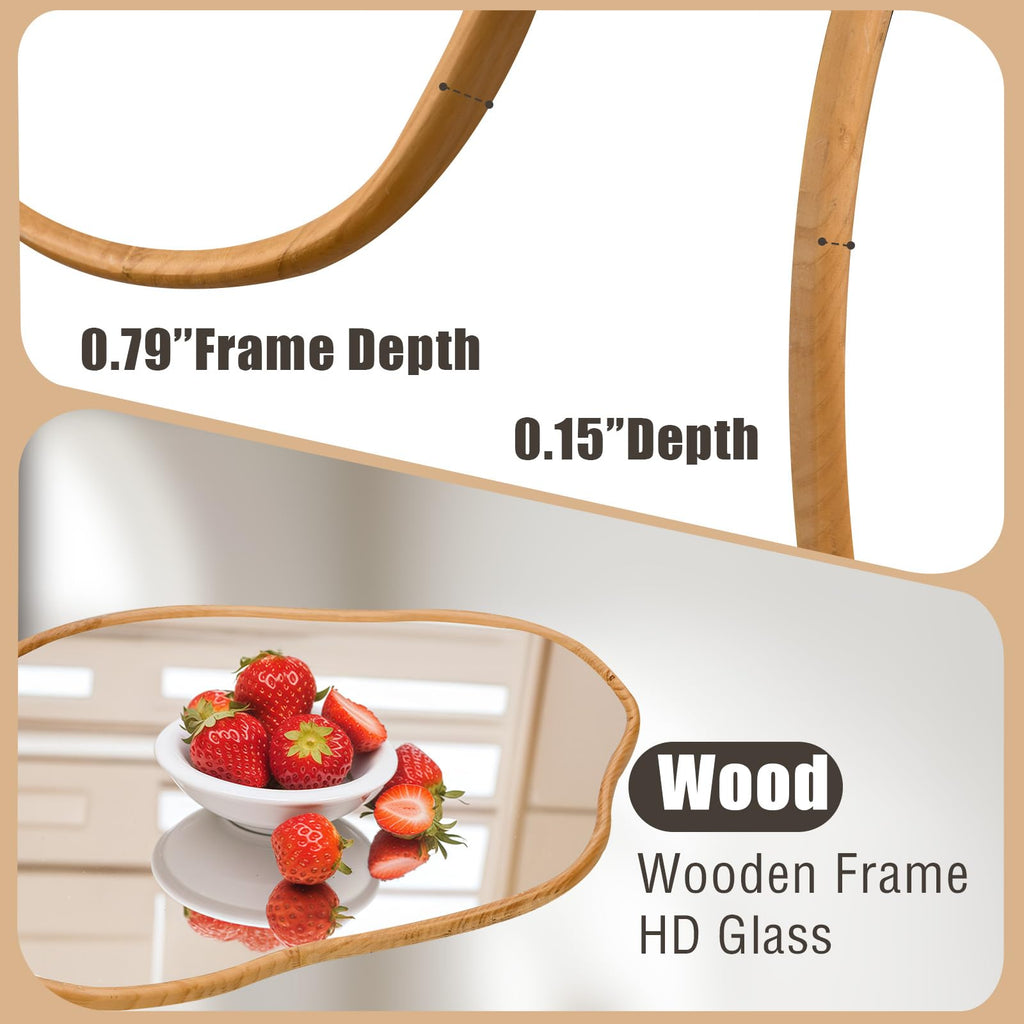 Irregular Wall Mirror, 24x36 Inch, Natural Wood