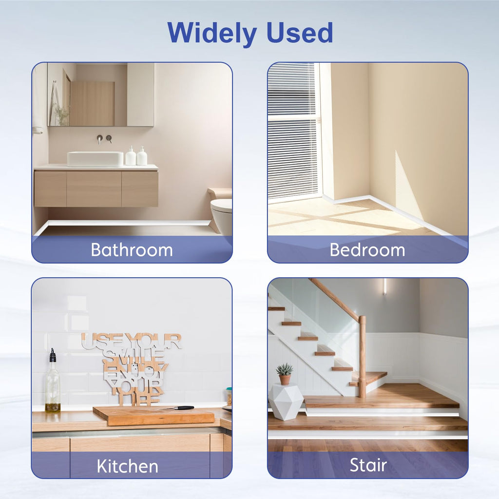 Flexible Quarter Round Molding Trim - 118" Self-Adhesive Silicone Shoe Molding for Floor Gaps, Bathroom Tub & Kitchen