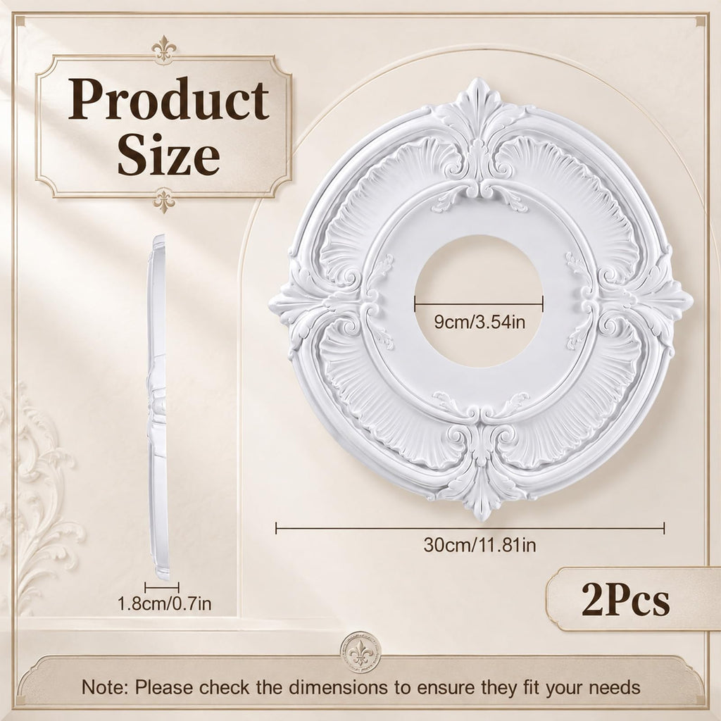 2 Pcs PU Ceiling Medallion Decorative Round Home Lighting
