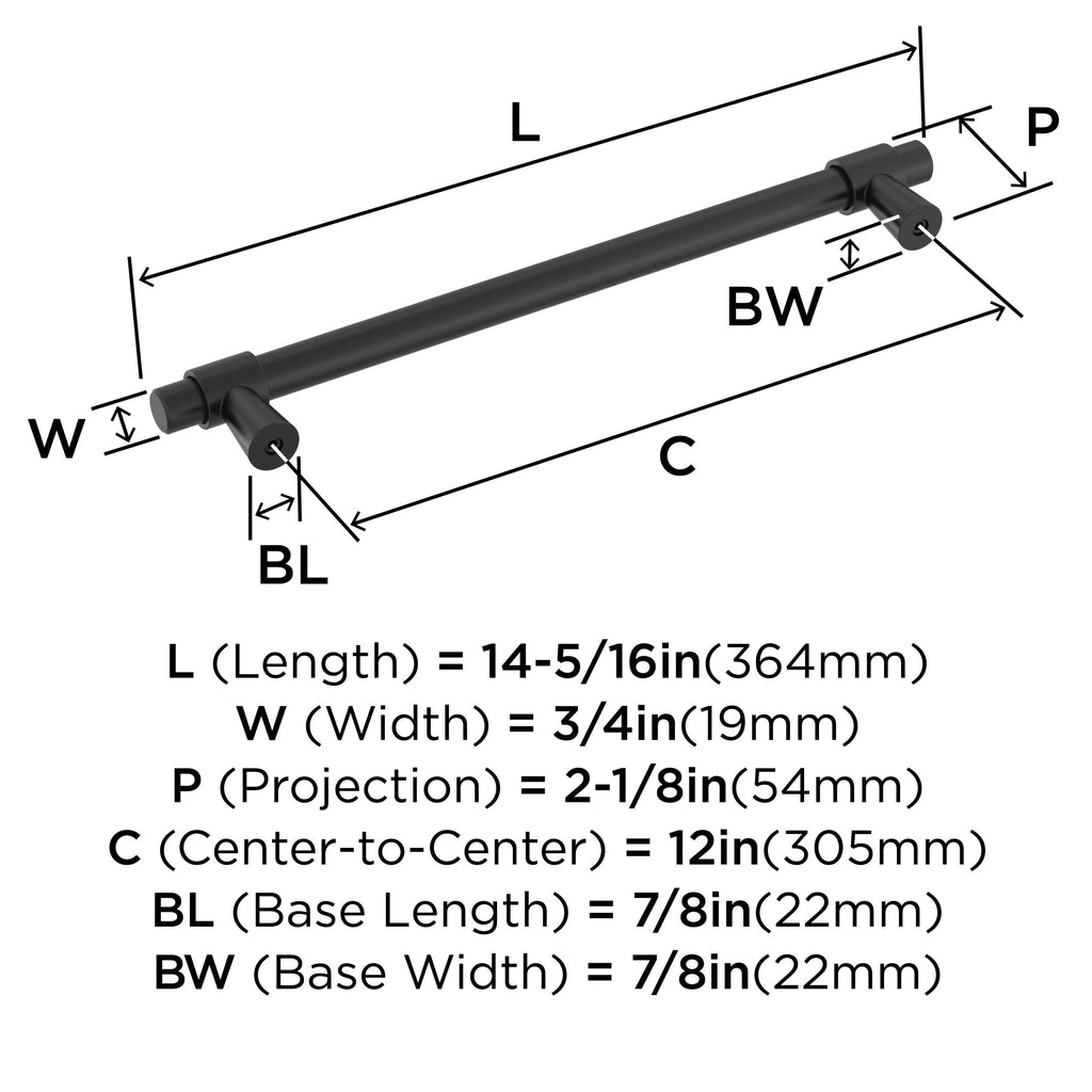 12" Destine Matte Black Appliance Pull