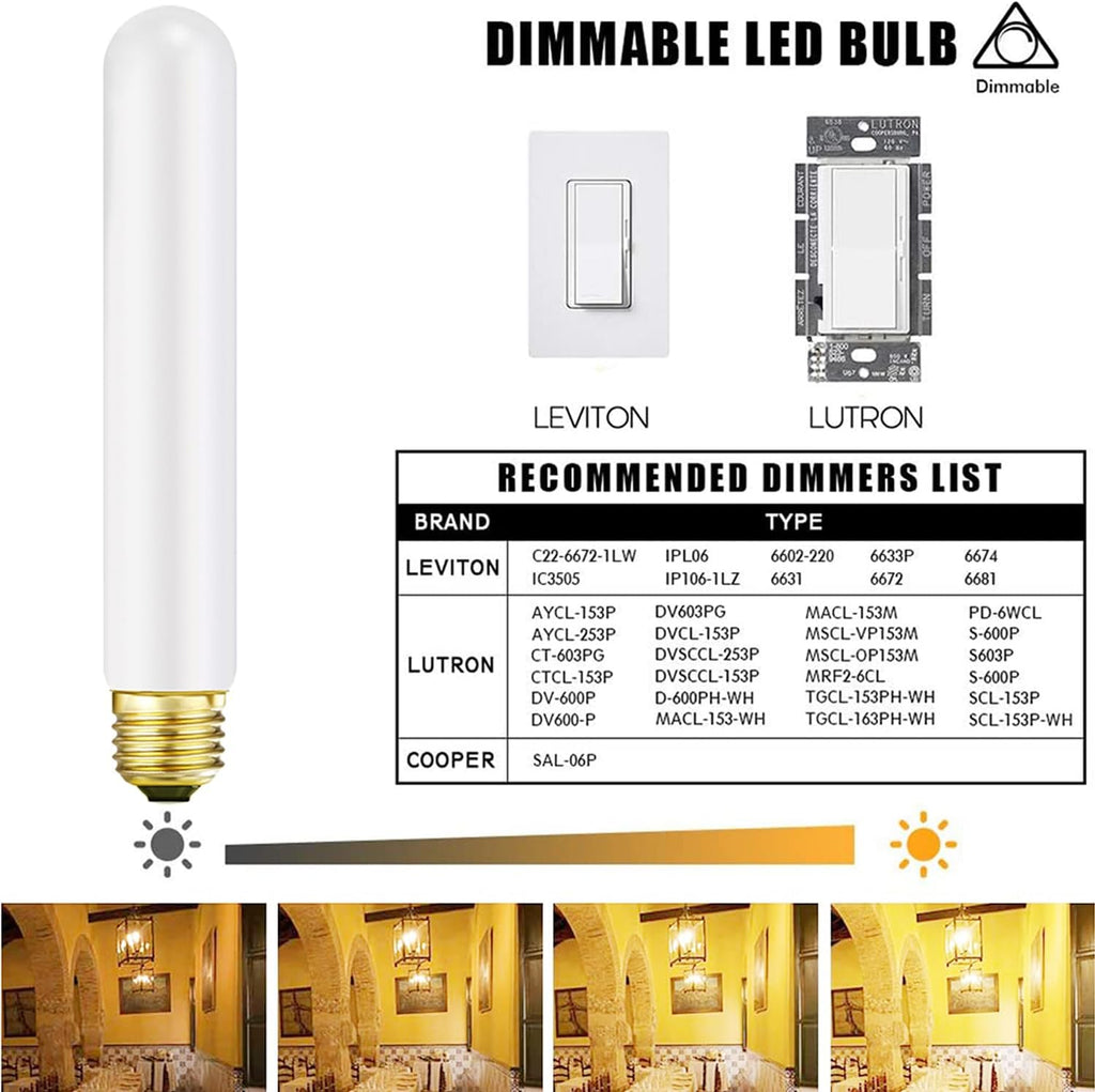 LED Light Bulb T10 Dimmable Flick-Free Matt White 6W Soft White 3000k CRI95 600LM, 60W Equivalent Vintage LED Edison