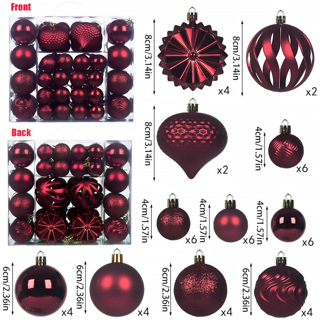 Tree Balls Ornaments Set, 48 Pcs Shatterproof Plastic Decorative Baubles Shiny Hanging Ball Ornaments for Xmas Tree
