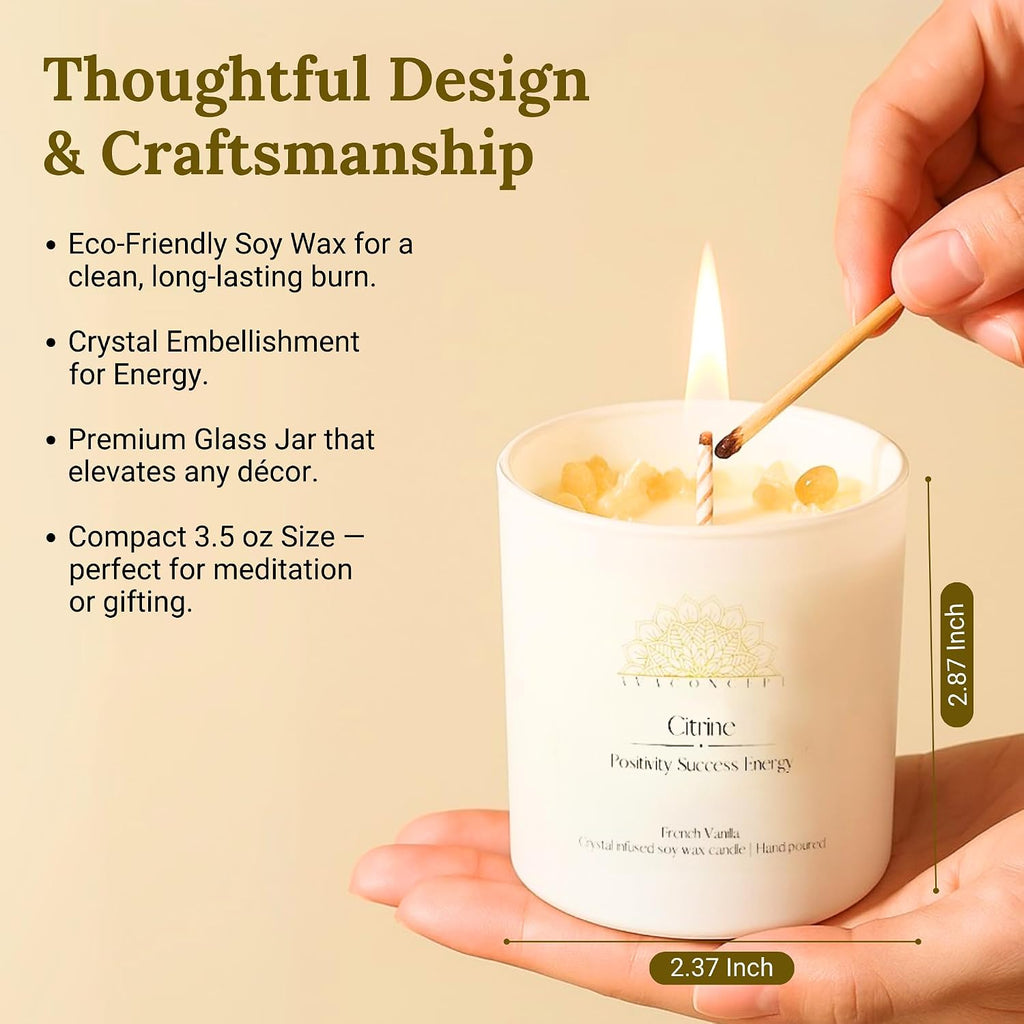 Healing Crystal Candle Gift Set Citrine, Amethyst & Lazurite Hand-Poured Soy Wax French - Set of 3