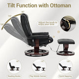 Modern Reclining Swivel Lounge Chair and Ottoman — Black PU Leather