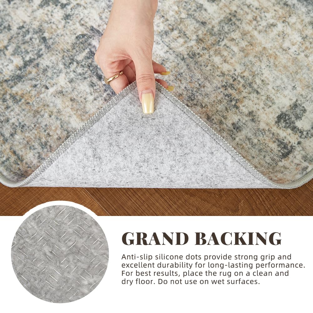 Grey Beige Runner Rug, Washable Carpet