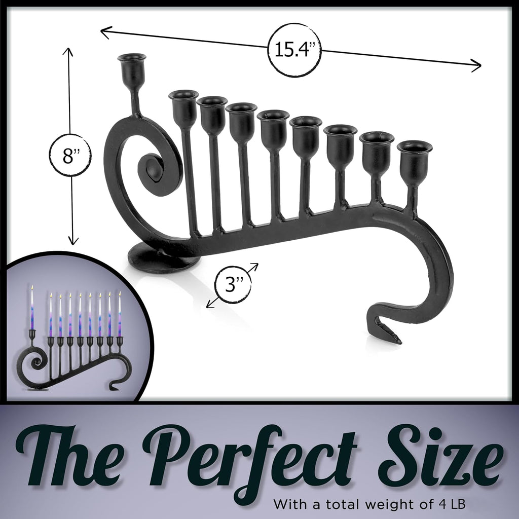 Hanukkah 9-Branch Hanukiah - Decorative Menorahs for Chanukah, Handcrafted Iron Candlestick Holder - Compatible