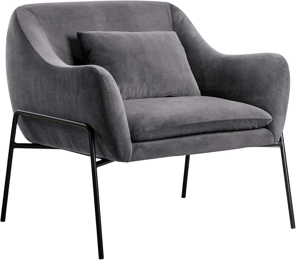 Karen Modern Velvet Upholstery Accent Chair, 44.1" W, Grey